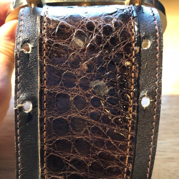 Michaels Accessories Michaels Crocodile Leather Brass Buckle Belt L